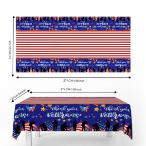 tineit 3 Pieces Veterans Day Decorations Tablecloth,Thank You Veterans Tablecover American Flag Patriotic Soldier Veterans Day Table Decorations, Happy Veterans Day TableCover 54 x 108 Inch