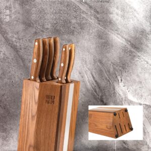 Knife Set, 7 Pieces Knife Block Set, EUNA Kitchen Knife Set with Wooden Handle, Japanese Stainless Steel Chef Knife Set Professional Cooking Knives, Silver