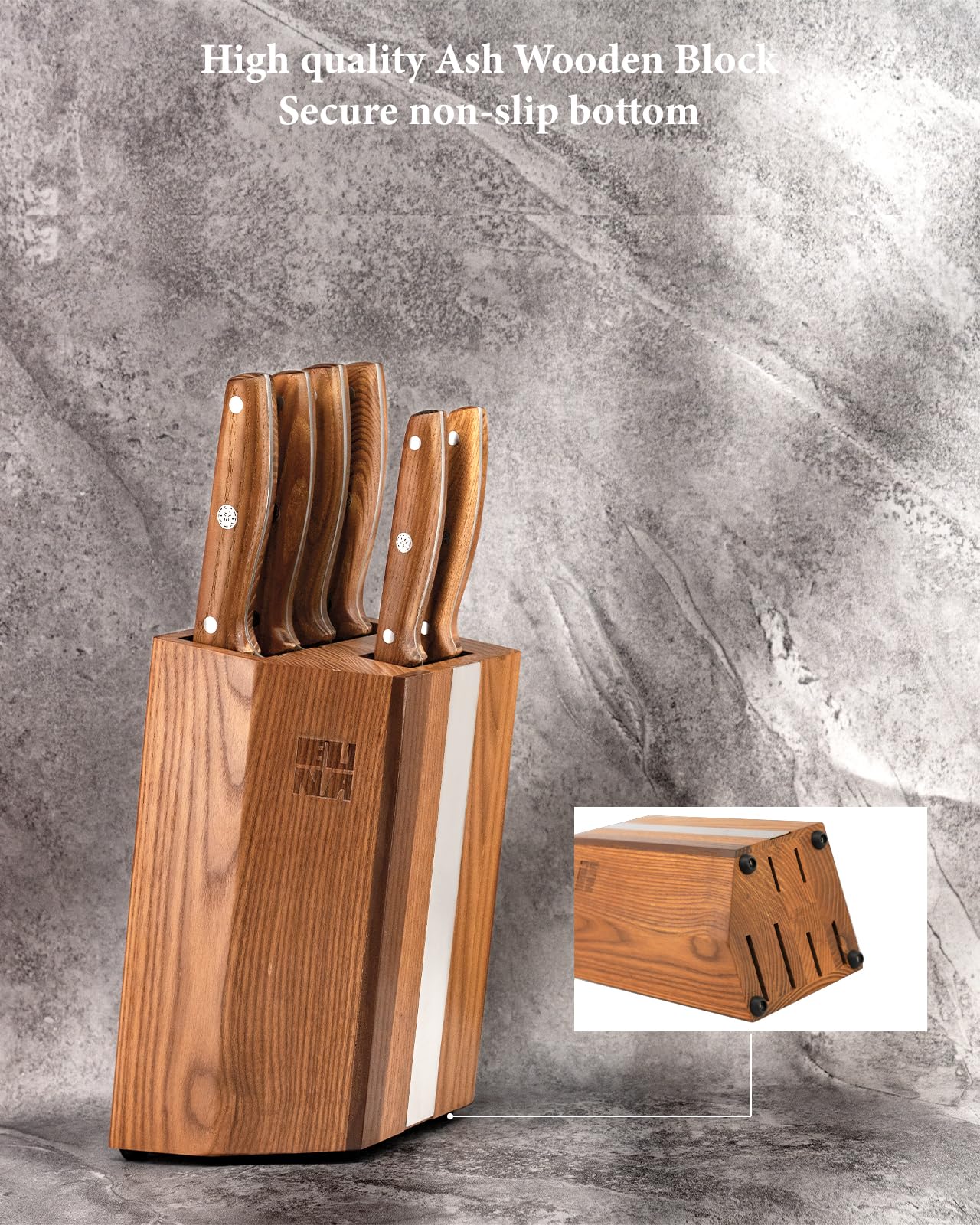 Knife Set, 7 Pieces Knife Block Set, EUNA Kitchen Knife Set with Wooden Handle, Japanese Stainless Steel Chef Knife Set Professional Cooking Knives, Silver