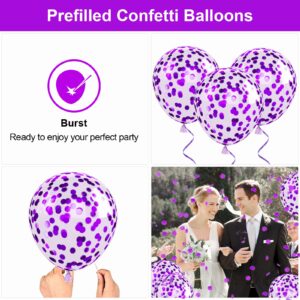 Purple Balloons Set, 60PCS Purple White Birthday Balloons, Metallic Purple Confetti Balloons Pearl Purple Latex Balloons Helium Wedding Party Balloons for Birthday Bridal Shower Baby Shower Supplies