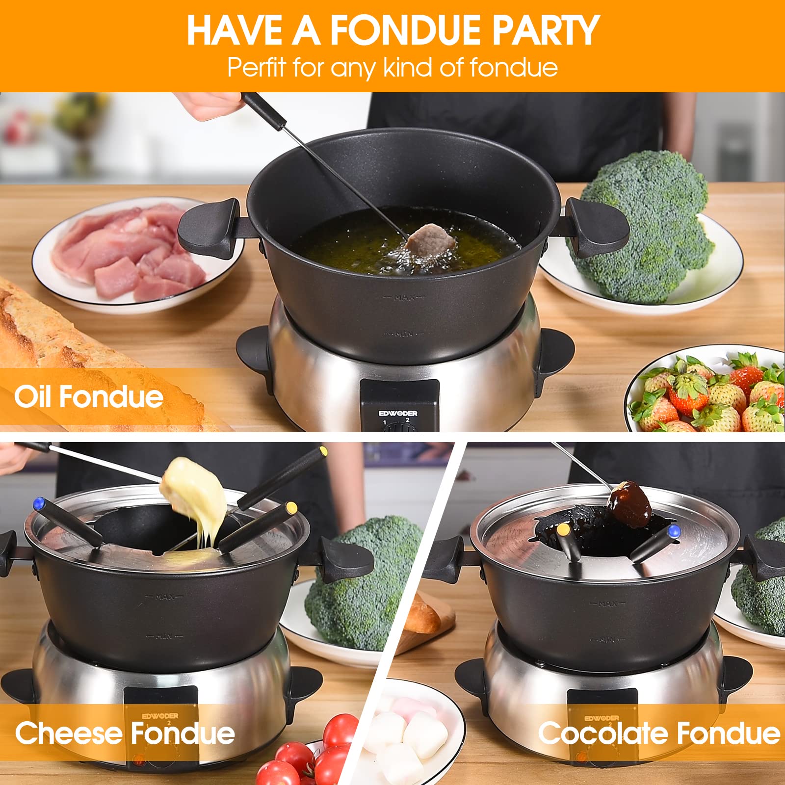 Electric Fondue Pot Set,2-Quart 1000-Watt Non-Stick Fondue Maker with Temperature Control,8 Forks,Perfect for Chocolate, Cheese, Caramel