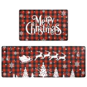 bsmathom christmas anti fatigue kitchen mat set of 2, waterproof non-slip kitchen mats and rugs, cushioned buffalo plaid kitchen rugs comfort floor mat for kitchen, floor,office, sink, laundry