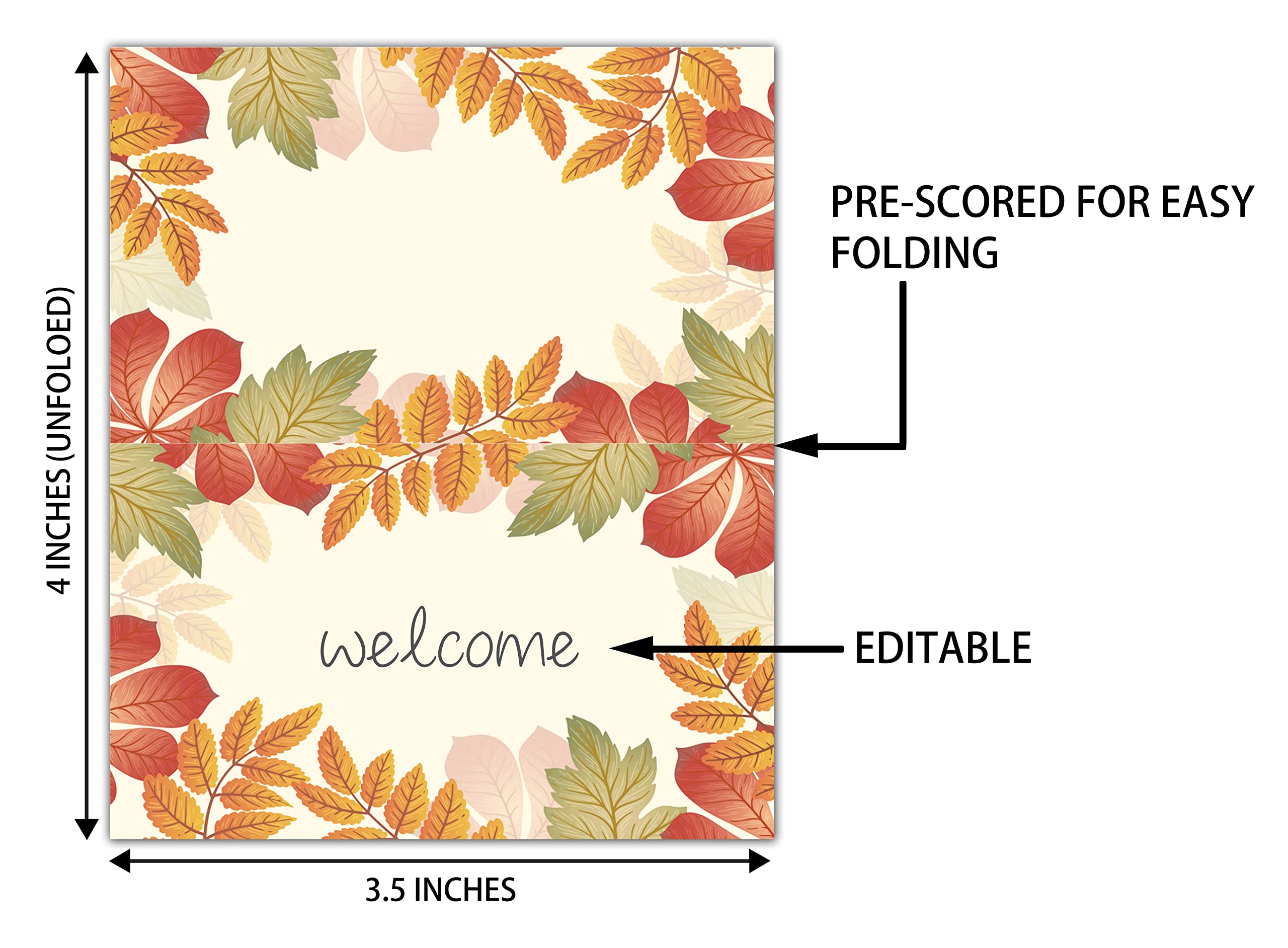 Place Cards for Thanksgiving Fall Party, Editable Name Place Cards, Seating Place Cards for Tables, Tent Style Cards for Wedding, Dinner Party or Any Occasion, Easy Folding, 25 Escort Cards(G03)