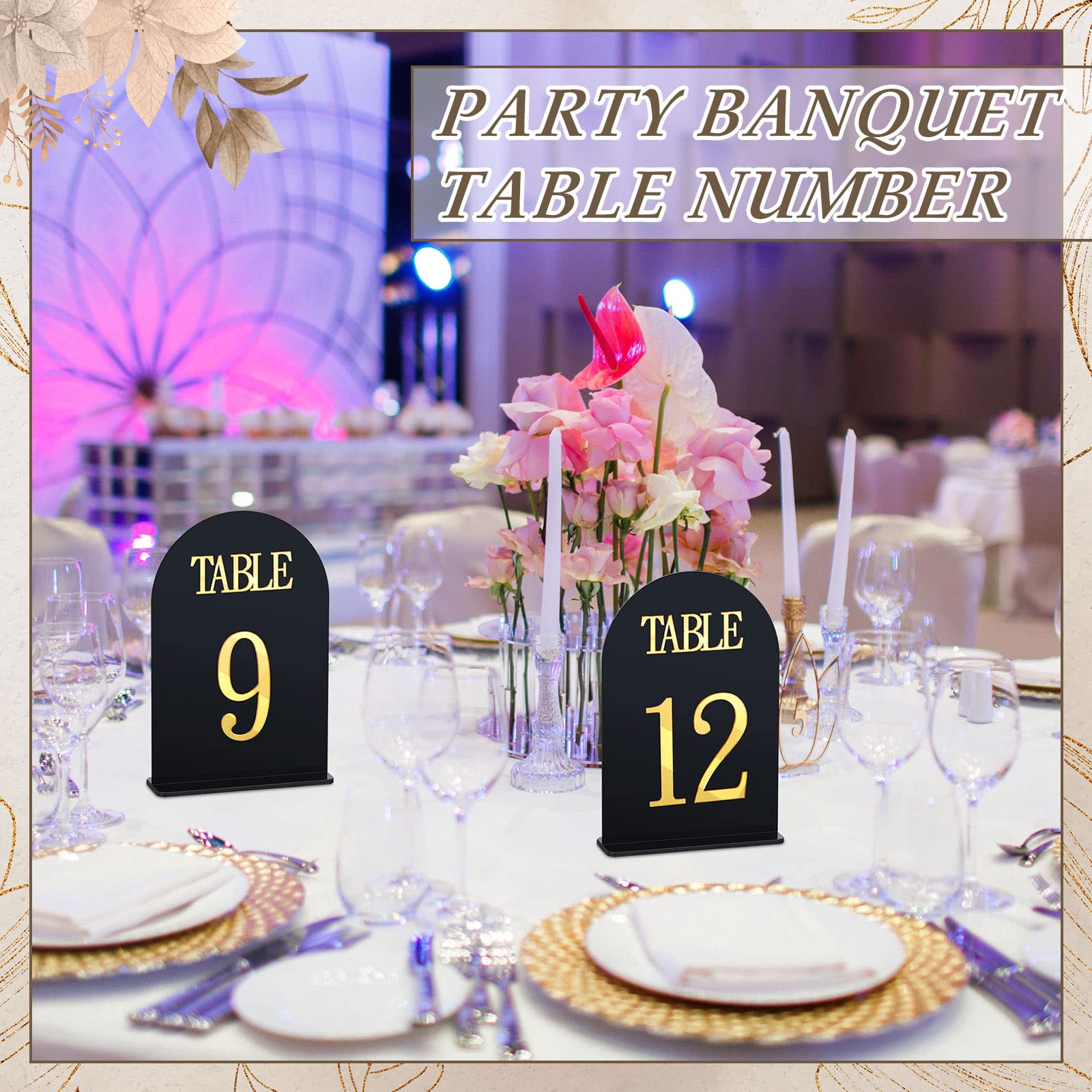 20 Pcs Table Numbers 1-20 Wedding Table Numbers Blank Acrylic Table Numbers Gold Table Numbers for Wedding Reception Stands Seat Numbers with Holder Base for Catering (Arched Style)