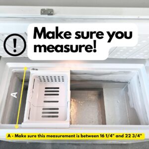 FreezerMax System. Organizer for Freezers 8 to 15 cubic feet. Creates 3 levels of sliding baskets. 8 bins and magnetic organizer. PLEASE MEASURE YOUR FREEZER BEFORE ORDERING.