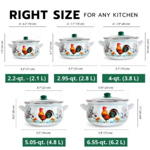 Enameled Aluminum Soup Pot Golden Rooster Belly Deep Casserole Cooking Pot with Glass Lid Enameled Camping Cookware Camping Stockpot for Cooking (2.95-qt. (2.8 L))