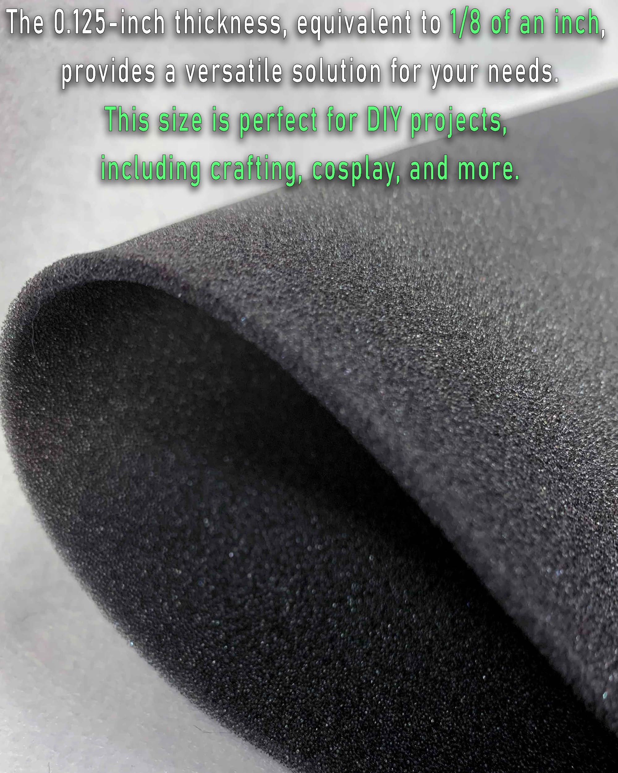 FabricEmpire 1/8'' Medium Density 60'' Wide Stretch Charcoal Foam for Arts and Crafts, Vinyl, Home & Automotive Upholstery Projects (Sold by Continuous Yard)