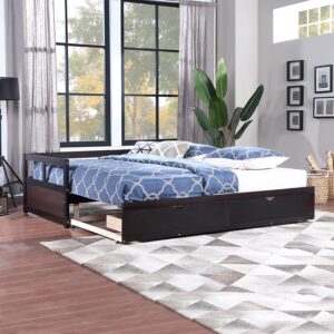 Extendable Daybed with Trundle Bed and Two Storage Drawers, Wooden Storage Daybed, Twin to King Design Extending Bed for Kids Teens Adult, No Box Spring Required (Espresso)