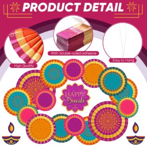 Hanaive 17 Pieces Happy Diwali Hanging Paper Fan Decorating Deepavali Themed Round Pattern Paper Garlands Set Indian Diwali Party Decoration for Indoor Decorations Hindu Diwali Greeting Party Supplies