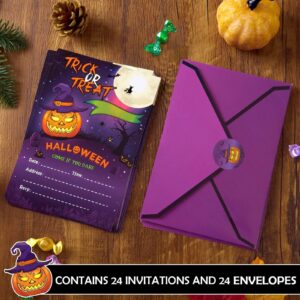 24 Sets Halloween Birthday Party Invitations - Pumpkin Invitation Cards with Envelopes Stickers for Kids Birthday Invites Holiday Pumpkin Theme Birthday Party Supplies Bday Paper Ticket Cards