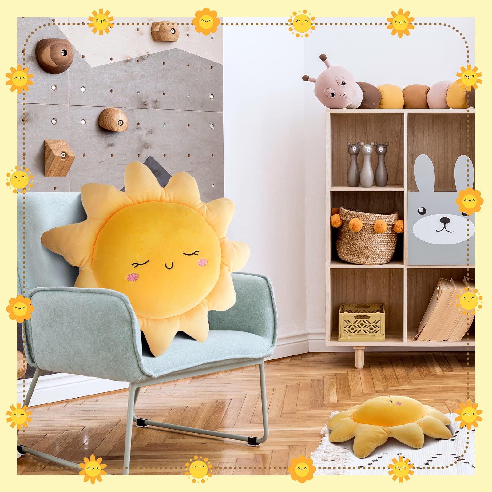 2 Pcs Sun Pillow Plush Sofa Cushion Pillow Cute Stuffed Sun Cushion Sun Shaped Floor Pillow Car Throw Pillow Plush Soft Toy for Kids Women Girls Bedside Home Decoration 13.7 Inch, 23.6 Inch