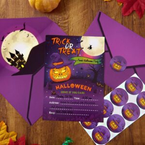 24 Sets Halloween Birthday Party Invitations - Pumpkin Invitation Cards with Envelopes Stickers for Kids Birthday Invites Holiday Pumpkin Theme Birthday Party Supplies Bday Paper Ticket Cards