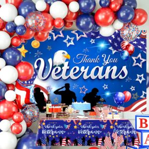 tineit 3 Pieces Veterans Day Decorations Tablecloth,Thank You Veterans Tablecover American Flag Patriotic Soldier Veterans Day Table Decorations, Happy Veterans Day TableCover 54 x 108 Inch