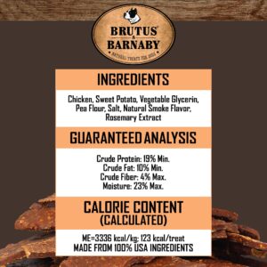 BRUTUS & BARNABY Chicken & Sweet Potato Jerky Dog Treats - Grain-Free, Preservative-Free, No Fillers - All Natural USA Chicken & Sweet Potato, High in Antioxidants - Healthy, Tasty Treat for Dogs