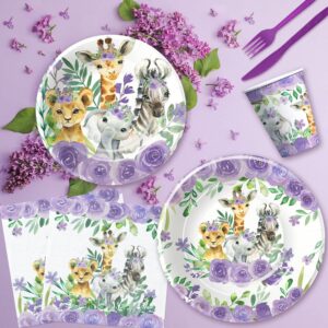 APOWBLS Safari Jungle Theme Party Supplies Girl - Jungle Safari Birthday Baby Shower Decorations Tableware, Plate, Cup, Napkin, Tablecloth, Cutlery, Straw, Animal Safari Party Decorations | Serve 24