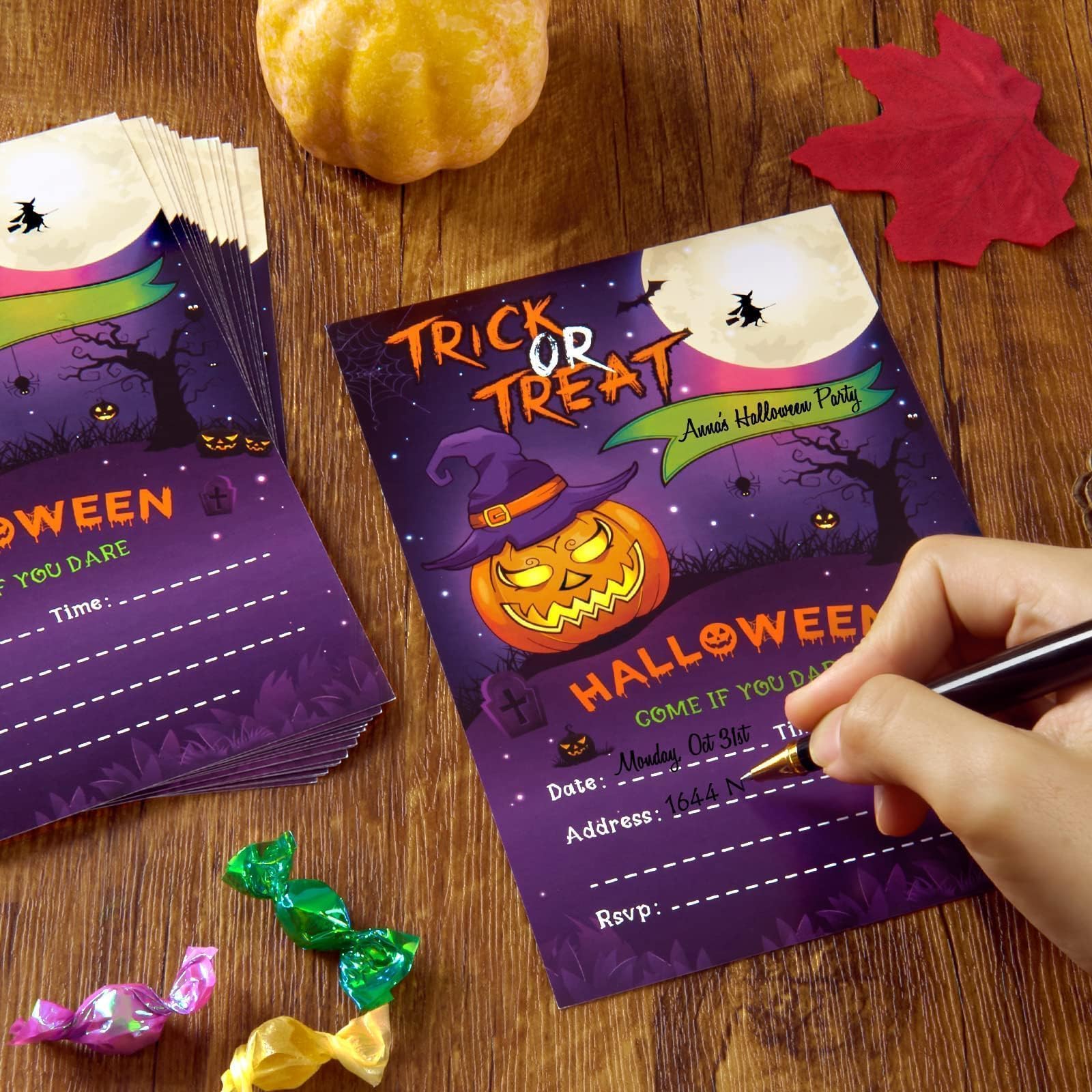 24 Sets Halloween Birthday Party Invitations - Pumpkin Invitation Cards with Envelopes Stickers for Kids Birthday Invites Holiday Pumpkin Theme Birthday Party Supplies Bday Paper Ticket Cards