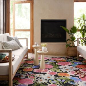 Loloi II Botanical Black/Multi 3'-3" x 3'-3" Round Accent Rug