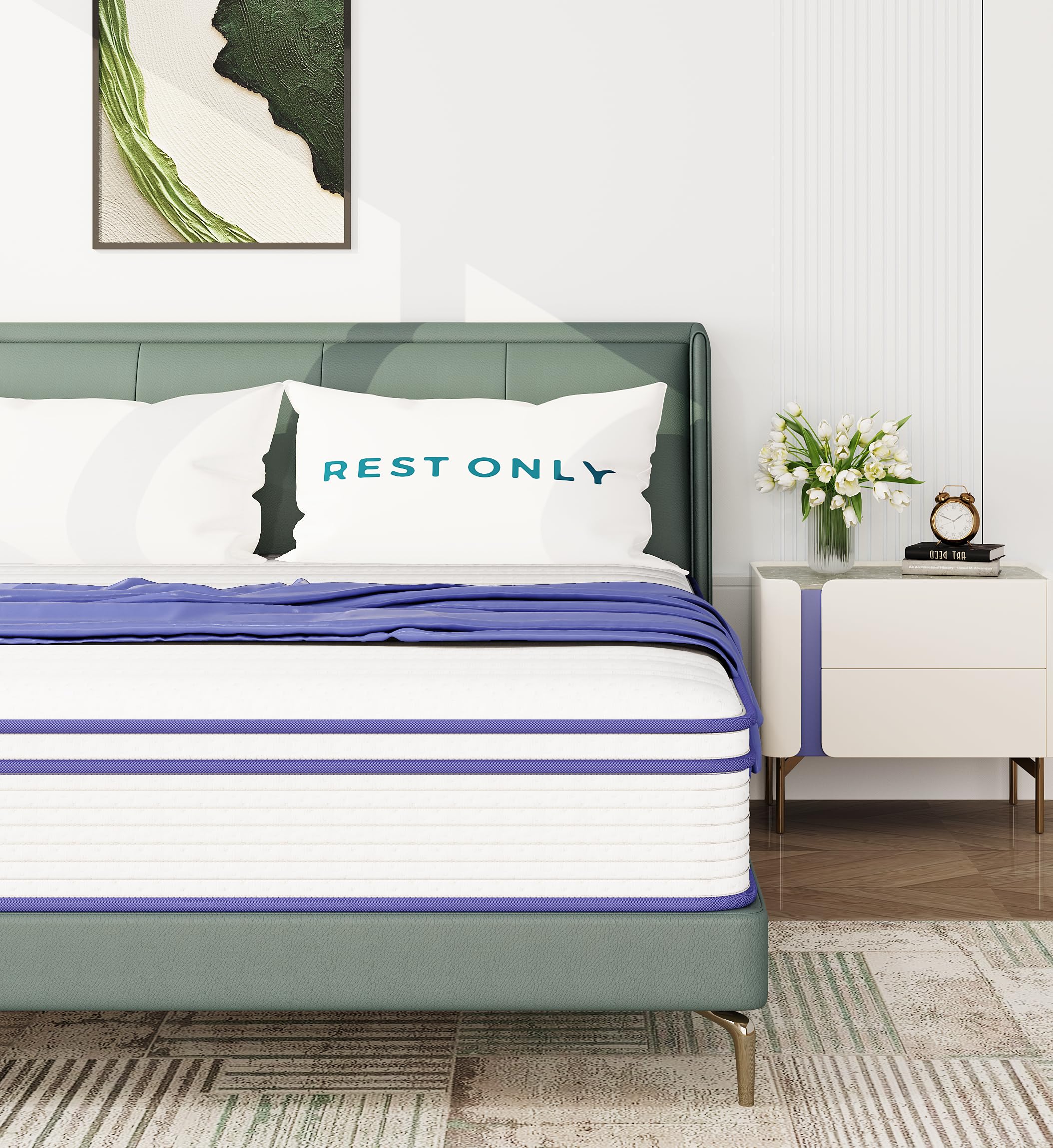 Queen Mattress, Rest Only 10 Inch Mattress Queen in a Box, Memory Foam & Individually Wrapped Coils Pocket Spring for Motion Isolation and Pressure Relief, Medium Firm