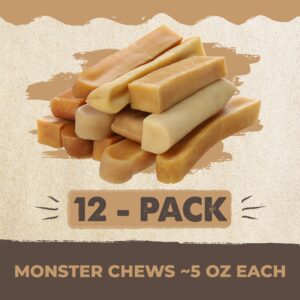 Mighty Paw Yak Cheese Dog Chews, 5oz, Natural Yak Chews for Dogs, Long-Lasting Yak Chew Treats, Odorless, Supports Oral Health, Monster Size, 12 Pack