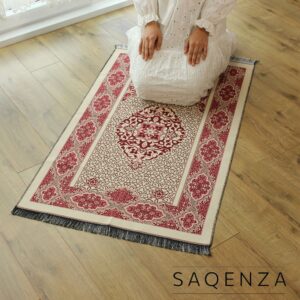 SAQENZA Muslim Prayer Rug Double Sided - Prayer Mat 3 Pieces Set - Gift Kufi Hat - Gift Prayer Beads (99) - Muslim Gifts for Men, Women and Kids