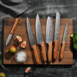 Knife Set, 7 Pieces Knife Block Set, EUNA Kitchen Knife Set with Wooden Handle, Japanese Stainless Steel Chef Knife Set Professional Cooking Knives, Silver