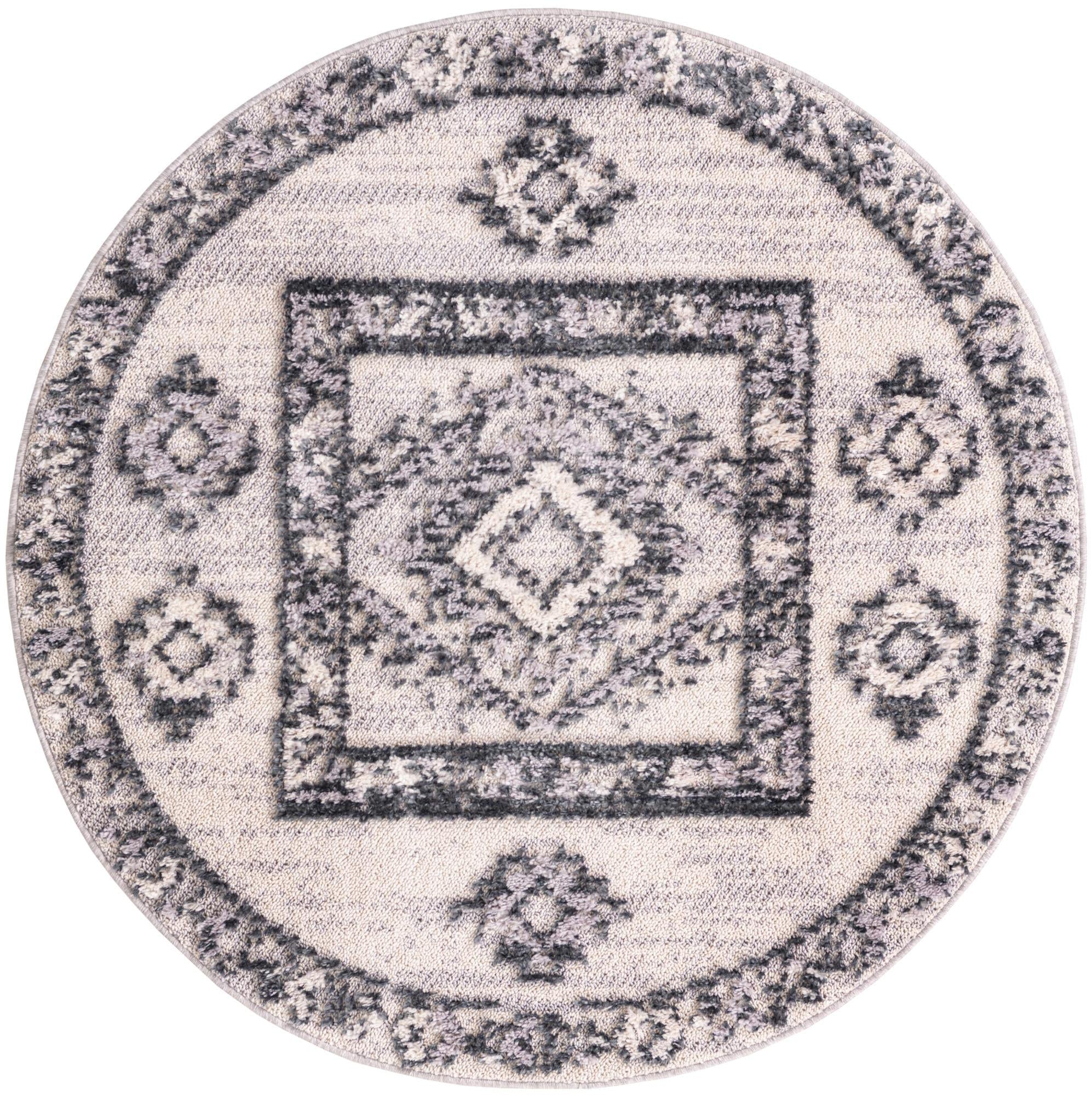 Rugs.com Cherokee Collection Rug – 4 Ft Round Sand High Rug Perfect for Kitchens, Dining Rooms