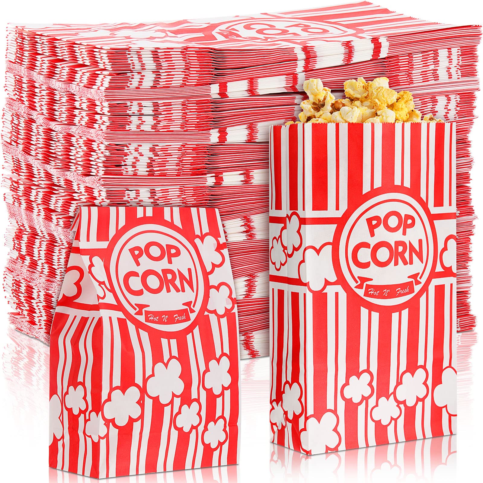 Movie Night Paper Popcorn Bags 2 oz Flat Bottom Popcorn Boxes Red and White Popcorn Container Disposable Popcorn Sleeve Large Popcorn Bucket for Retro Movie Themed Party Carnival Supplies (500 Pcs)