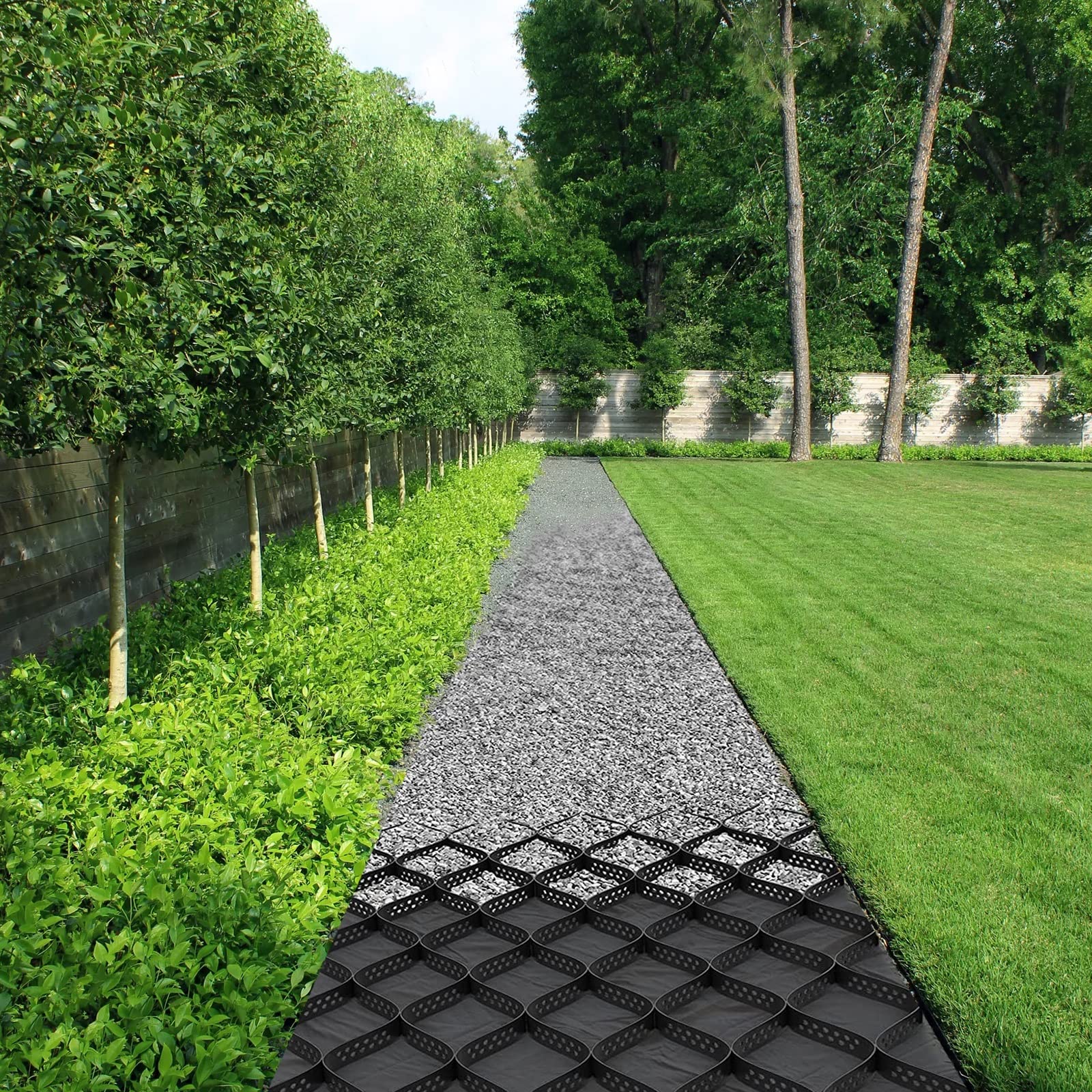 WAHHWF Geocell Ground Grid, Pea Gravel Grid Paving Stabilizer, Slope Grid Erosion Control, 2" Tall Ground Geo Grid for Driveway Shed Garden, 3ft/ 6ft/ 10ft/ 16ft/ 20ft/ 26ft/ 30ft Long