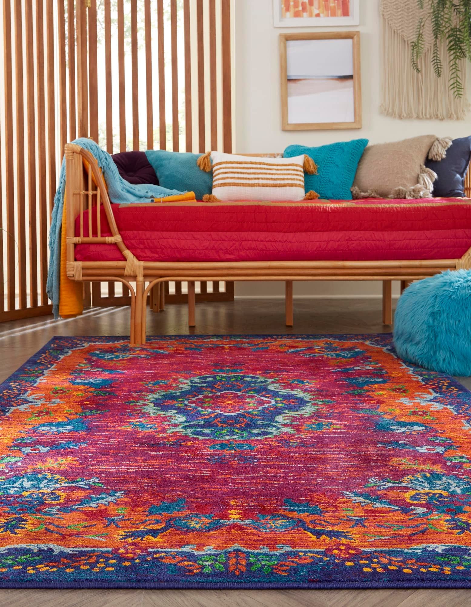 Rugs.com Calypso Collection Rug – 8' x 10' Fuchsia Medium Rug Perfect for Living Rooms, Large Dining Rooms, Open Floorplans