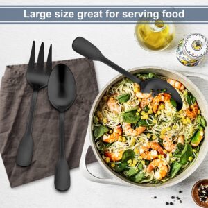 Matte Black Serving Utensils Set of 5, E-far Stainless Steel Serving Spoons, Slotted Serving Spoon, Serving Fork, Butter Spreader, Pie Server for Parties, Wide Handle & Thick Gauge, Dishwasher Safe