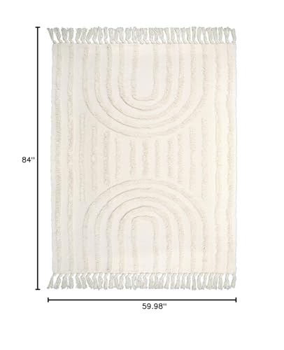 Lanffia Boho Area Rug 5' x 7'，Tufted Cotton Rainbow Living Room Rug Hand Woven Washable Farmhouse Tribal Floor Carpet for Entryway Bedroom Kitchen, Beige