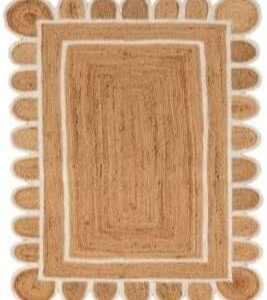 Scallop Pattern Jute Bohemian Area Rug (Off White, 2'x3')