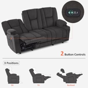 MCombo Power Reclining Sofa with Heat and Vibration,USB Ports, Cup Holders,3-Seat Dual Recliner Sofa for Living Room 6015 (Gray)