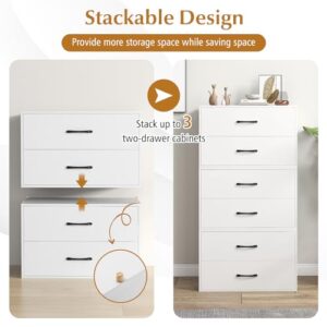 Giantex Stackable 2-Drawer Dressers for Bedroom - Short Dresser Two Drawer Storage Cabinet w/Handles & Anti-Topping Device, Small Dresser Chest of 2 Drawers for Closet Bedroom (1, White)