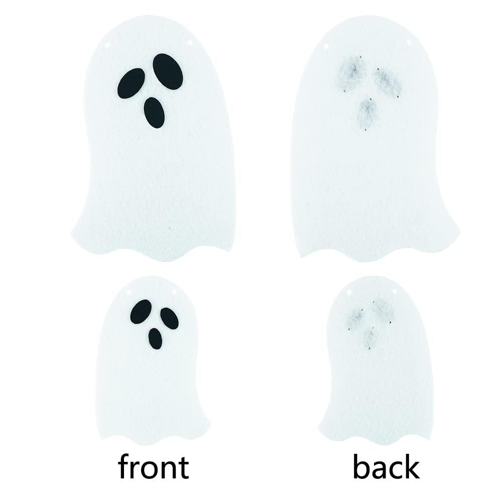 SaktopDeco 2 Pack Ghost Garland White Felt Ghost Banner for Haunted House Fireplace Doorways Indoor Outdoor Halloween Party Decorations Supplies