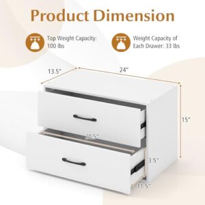 Giantex Stackable 2-Drawer Dressers for Bedroom - Short Dresser Two Drawer Storage Cabinet w/Handles & Anti-Topping Device, Small Dresser Chest of 2 Drawers for Closet Bedroom (1, White)