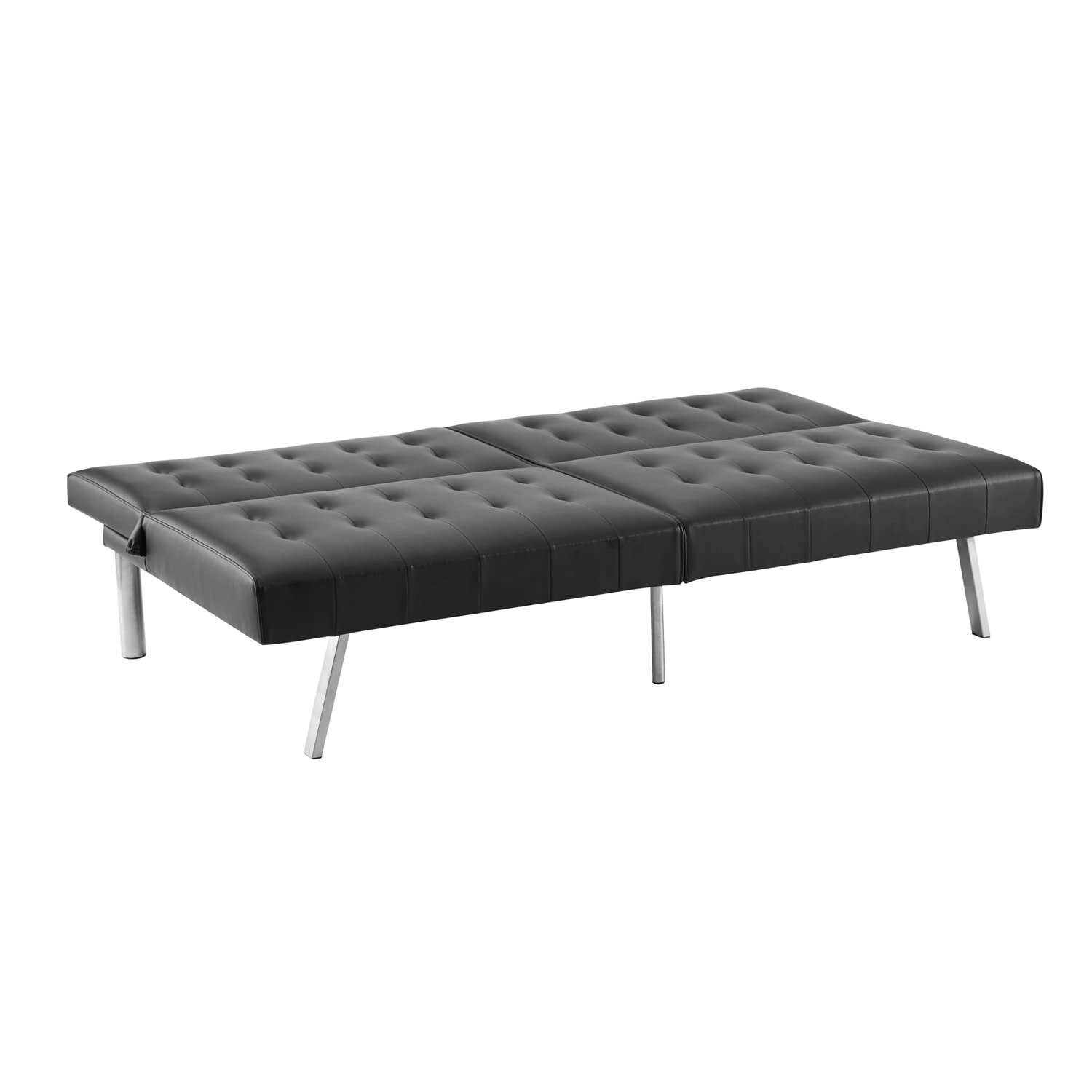 Naomi Home Black Futon Sofa Bed, Linen Futon Couch, Split Back Sofa Bed Couch with Metal Legs, Reclining Small Couch Bed, Pull Out Sofa Bed, Folding Black Couches for Living Room