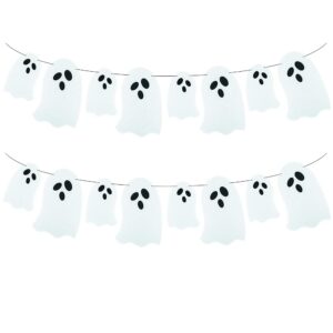 saktopdeco 2 pack ghost garland white felt ghost banner for haunted house fireplace doorways indoor outdoor halloween party decorations supplies