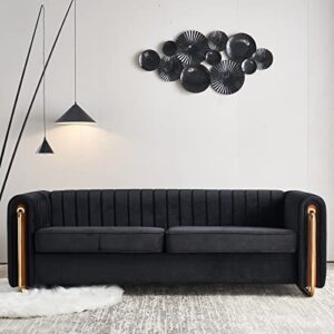 CALABASH Velvet Couches for Living Room,84 Inch Big Comfy Modern Sofa Couch Upholstered Sofa with Gold Metal Legs 3-Seater Decor Furniture for Bedroom Apartment(Black)