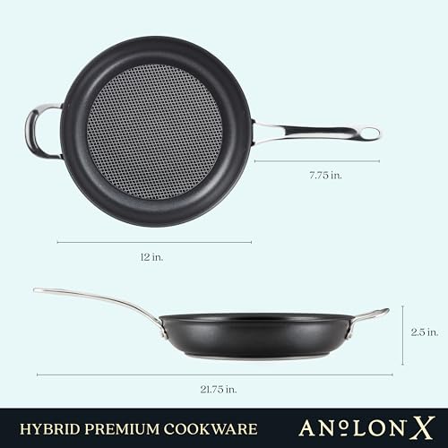 Anolon X Hybrid Nonstick Induction Frying Pans/Skillet Set, 10 Inch and 12 Inch, Dark Gray