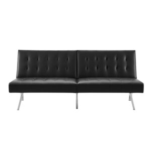 Naomi Home Black Futon Sofa Bed, Linen Futon Couch, Split Back Sofa Bed Couch with Metal Legs, Reclining Small Couch Bed, Pull Out Sofa Bed, Folding Black Couches for Living Room