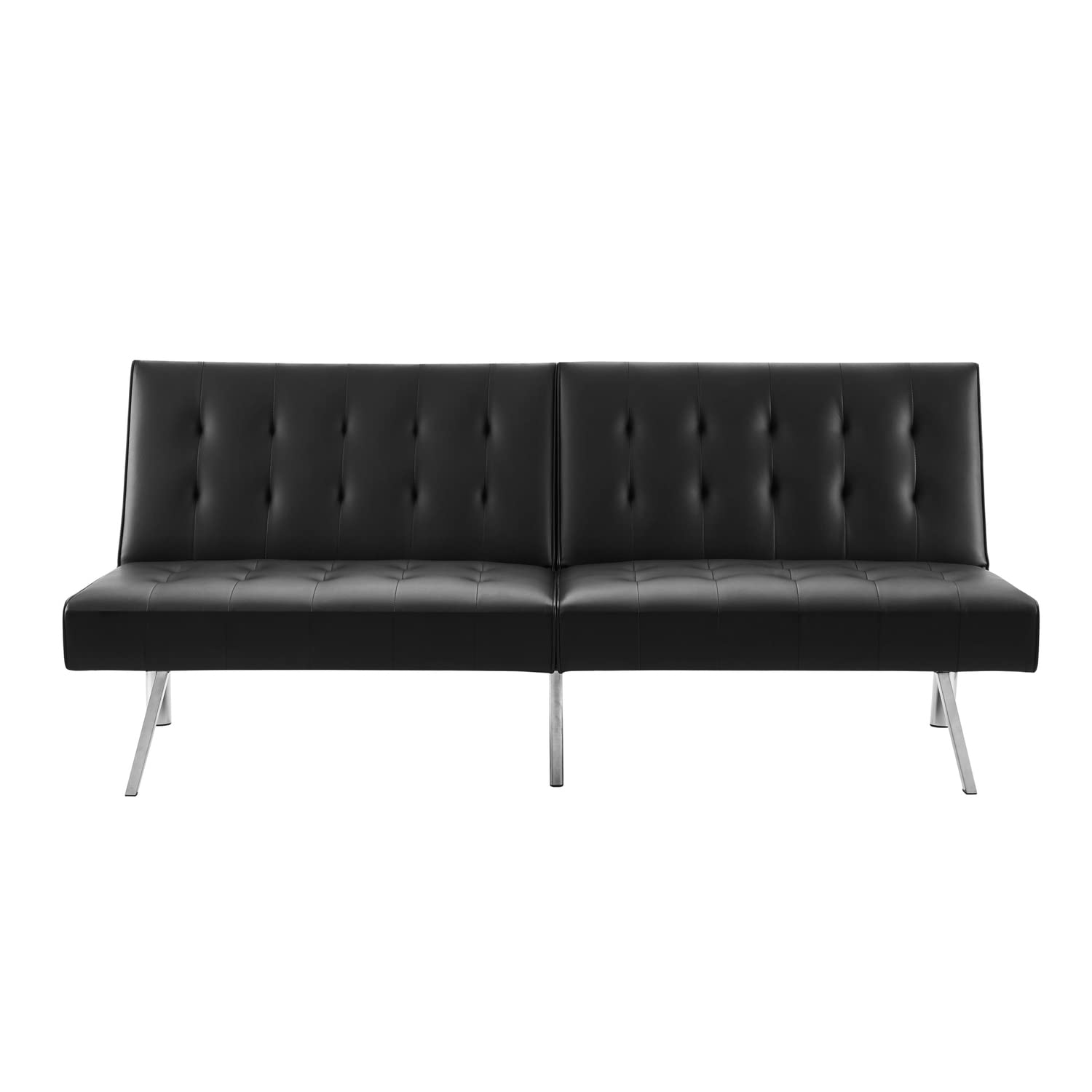 Naomi Home Black Futon Sofa Bed, Linen Futon Couch, Split Back Sofa Bed Couch with Metal Legs, Reclining Small Couch Bed, Pull Out Sofa Bed, Folding Black Couches for Living Room