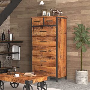 IKENO 7 Drawer Tall Dresser, Industrial Wood Storage Clothes Organizer, Sturdy Steel Frame for Bedroom