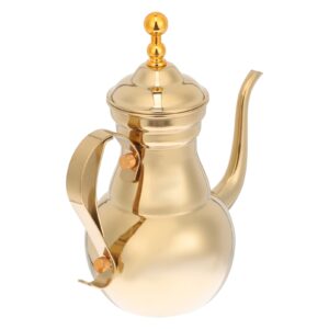 callaron tea kettle tea gooseneck turkish greek arabic coffee pot: middle east arab stovetop coffee maker wine decanter 1.1l brewer pot with handle for home kitchen golden tea pot kettle