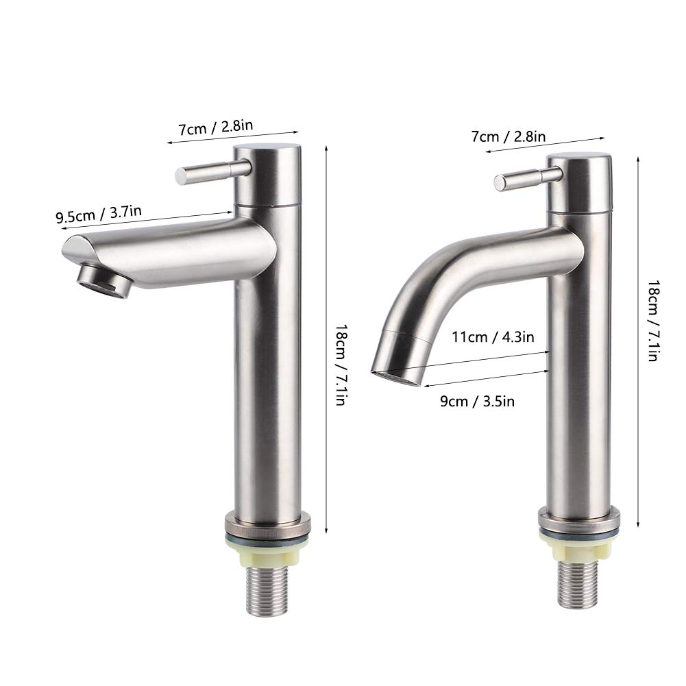 G1/2 Single Cold Faucet, Stainless Steel Brushed Nickel Kitchen Sink Faucet, One Hole Deck Mount Lavatory Faucet Bathroom Faucet(Flat)