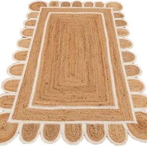 Scallop Pattern Jute Bohemian Area Rug (Off White, 2'x3')