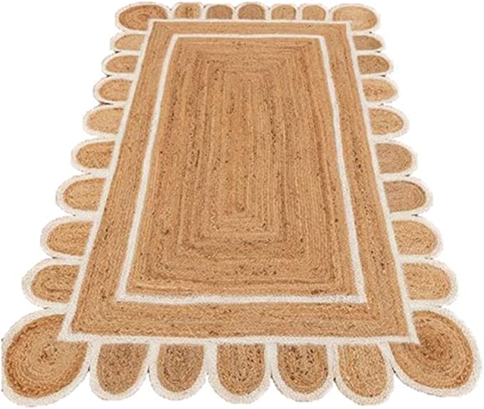 Scallop Pattern Jute Bohemian Area Rug (Off White, 2'x3')