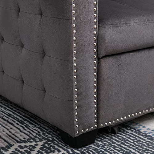 HABITRIO Sectional Sofa with Reversible Storage Lounge Chaise, 77" Modern L-Shape Corner Couch w/Roll-Out Sleeper Bed, Velvet Upholstered Nail Head Trim Seating Furniture for Living Room, Office