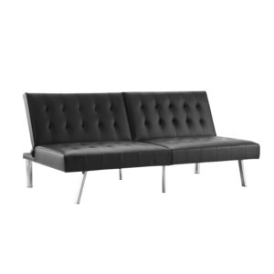 Naomi Home Black Futon Sofa Bed, Linen Futon Couch, Split Back Sofa Bed Couch with Metal Legs, Reclining Small Couch Bed, Pull Out Sofa Bed, Folding Black Couches for Living Room