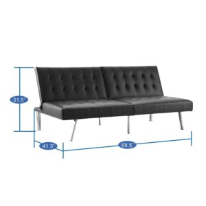 Naomi Home Black Futon Sofa Bed, Linen Futon Couch, Split Back Sofa Bed Couch with Metal Legs, Reclining Small Couch Bed, Pull Out Sofa Bed, Folding Black Couches for Living Room